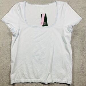 Wild Fable Seamless Top Women 2X Lace Little Blue Trim Square Neck Short Sleeve